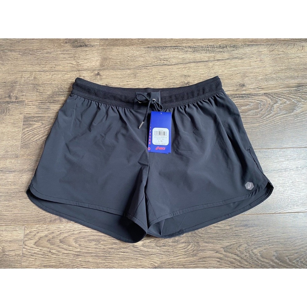 NWT Womens Asics woven slit short black D1 athletic stretch size L MSRP‎ $50